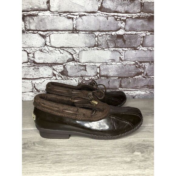 Tory Burch Brown Rubber Lace Boot Duck Shoes Women Sz 8.5M US/38.5EU - Picture 16 of 16